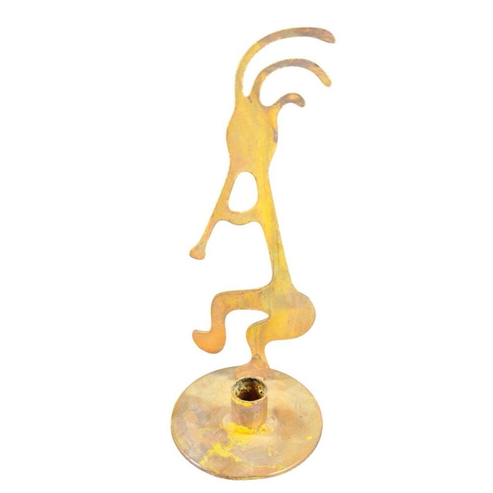 Kokopelli Flute Candle Holder Tea Light Metal Brutalist Rusty‎ Vintage Decor VTG